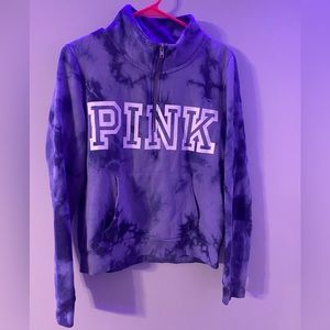 PINK Quarter-Zip Sweatshirt Purple Tie-dye Size Medium